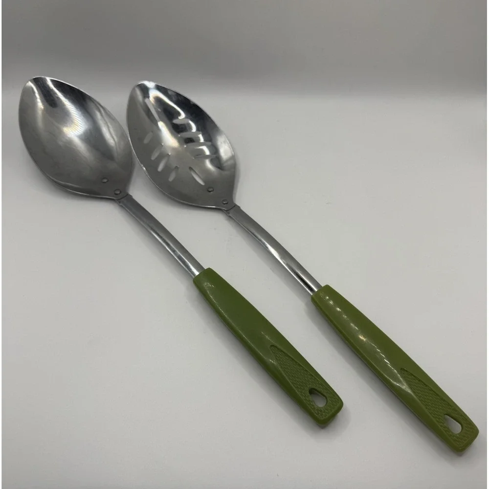 Vintage 1970's Japan Spoon Set Avocado Green Handles